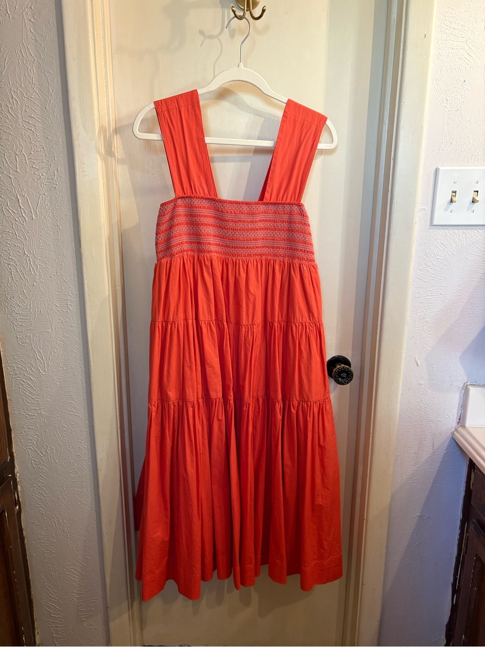 Anthropologie Coral Smocked Tiered Sundress